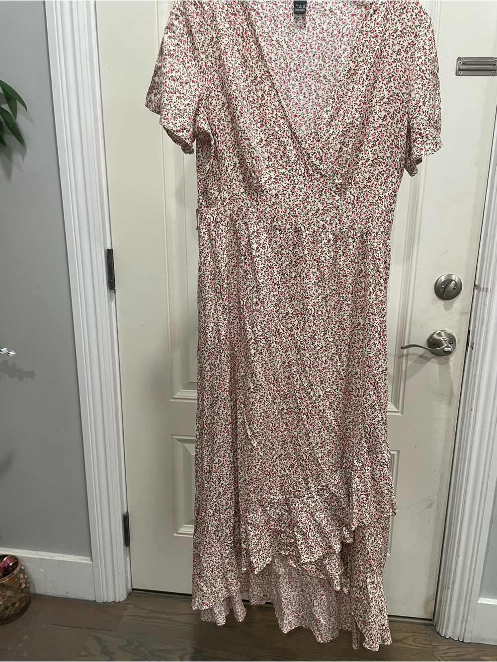SHEIN Pink & Cream Floral High-Low Wrap Dress